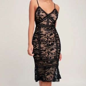 Black and Nude lace midi dress